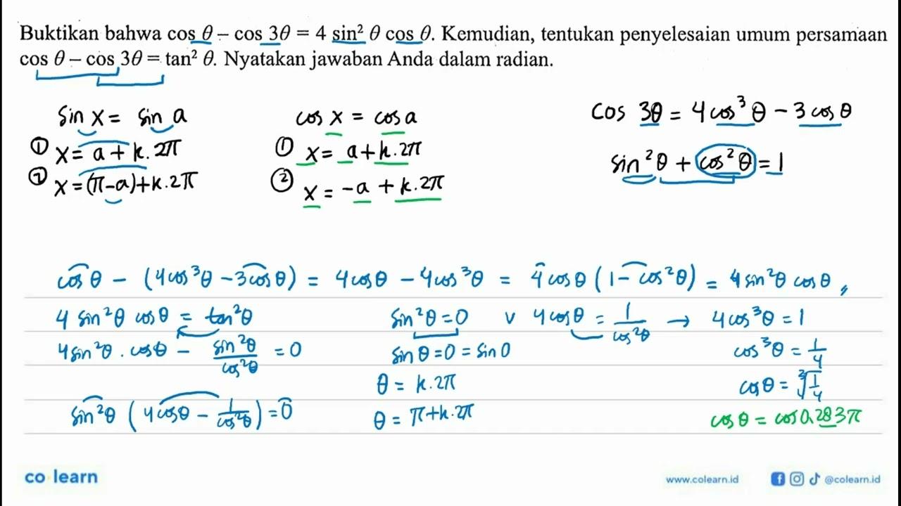 Buktikan bahwa cos theta - cos 3 theta=4 sin^2 theta cos