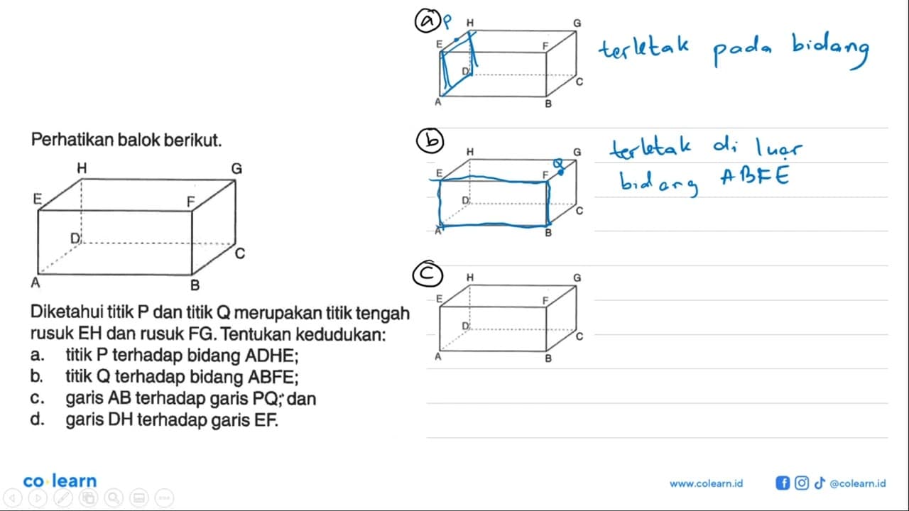 Perhatikan balok berikut. H G E F A B C D Diketahui titik P