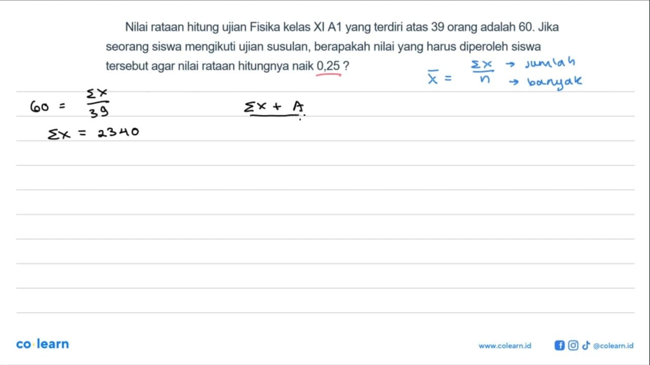 Nilai rataan hitung ujian Fisika kelas XI A1 yang terdiri