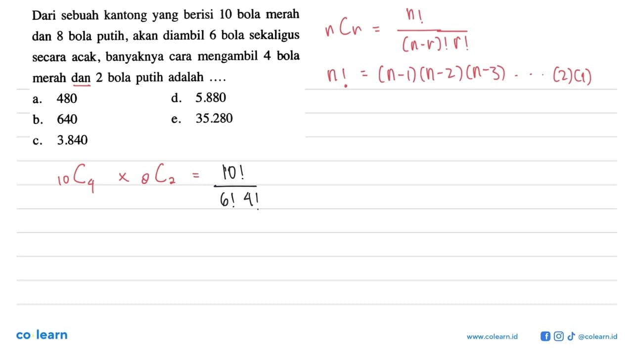 Dari sebuah kantong yang berisi 10 bola merah dan 8 bola