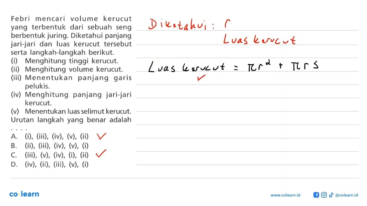 Febri mencari volume kerucut yang terbentuk dari sebuah