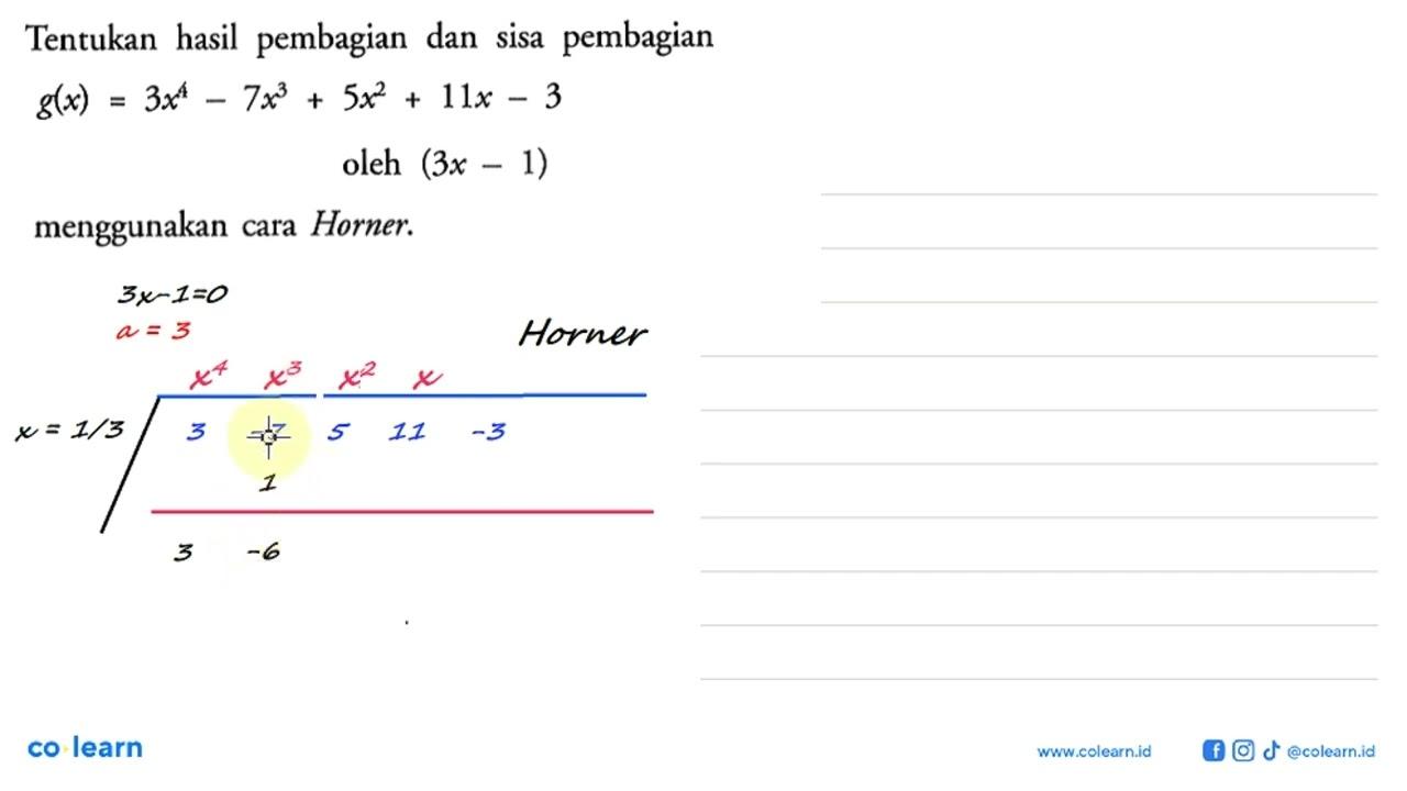 Tentukan hasil pembagian dan sisa pembagian