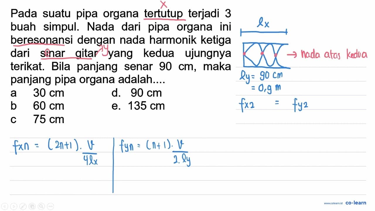 Pada suatu pipa organa tertutup terjadi 3 buah simpul. Nada