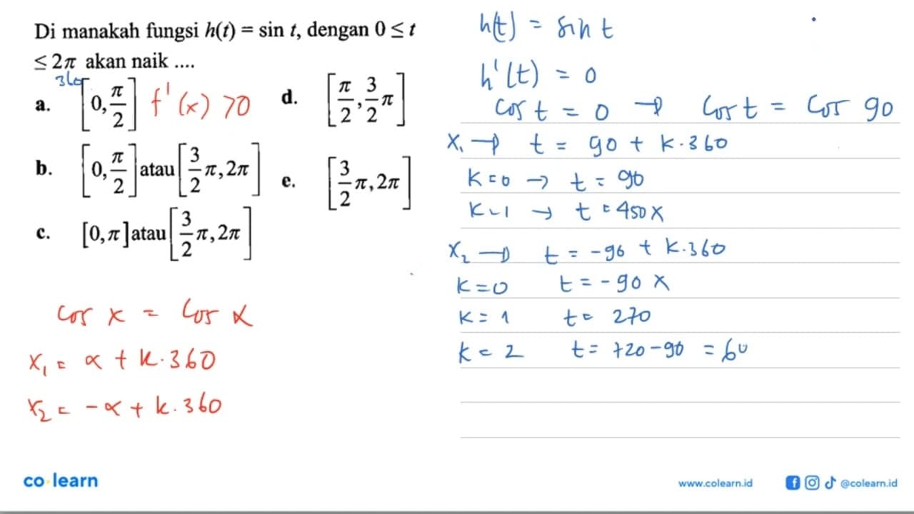 Di manakah fungsi h(t) = sin t, dengan 0 <= t <=2phi akan