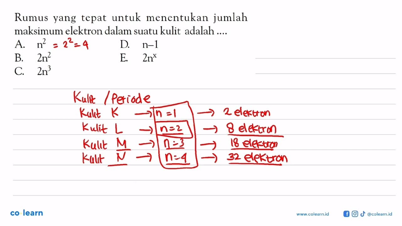 Rumus yang tepat untuk menentukan jumlah maksimum elektron