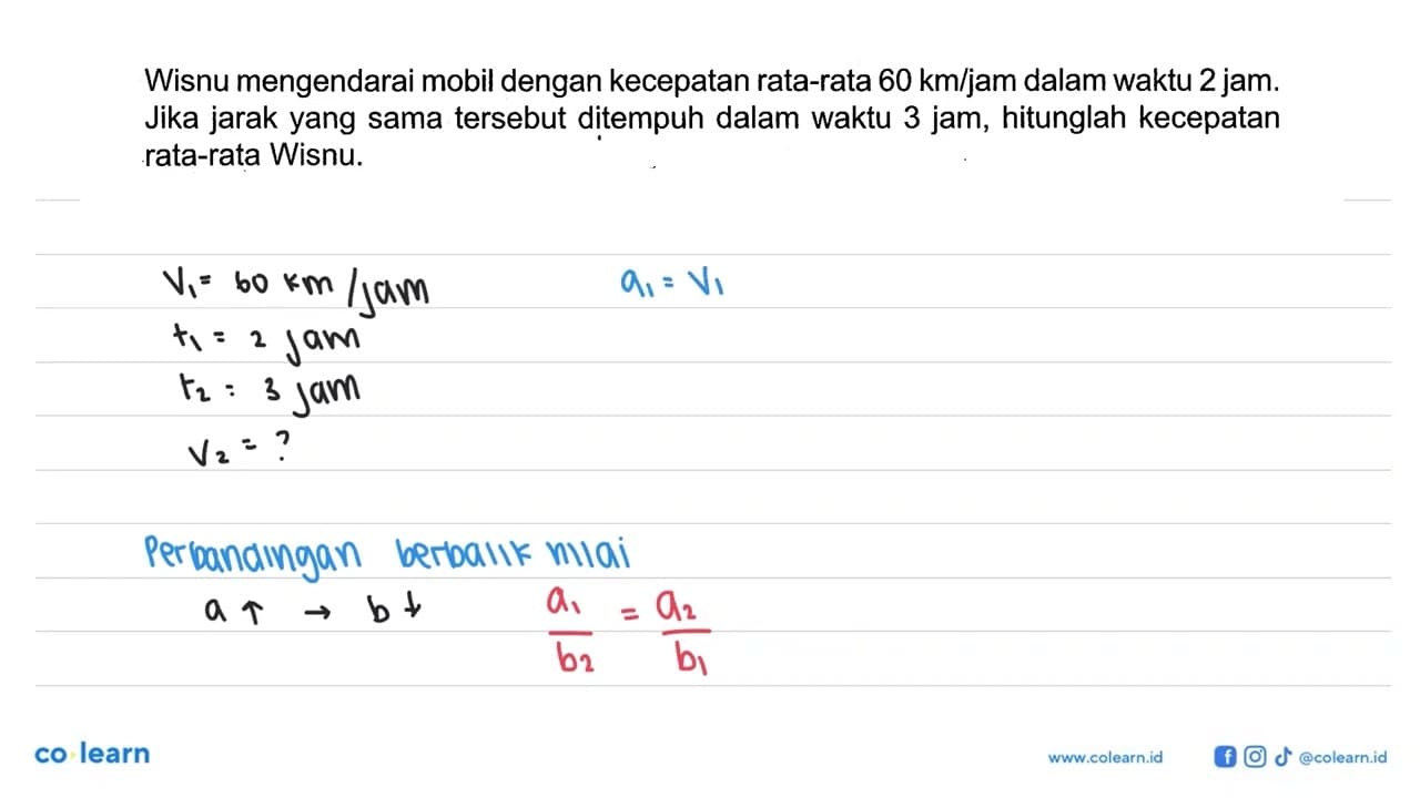 Wisnu mengendarai mobil dengan kecepatan rata-rata 60