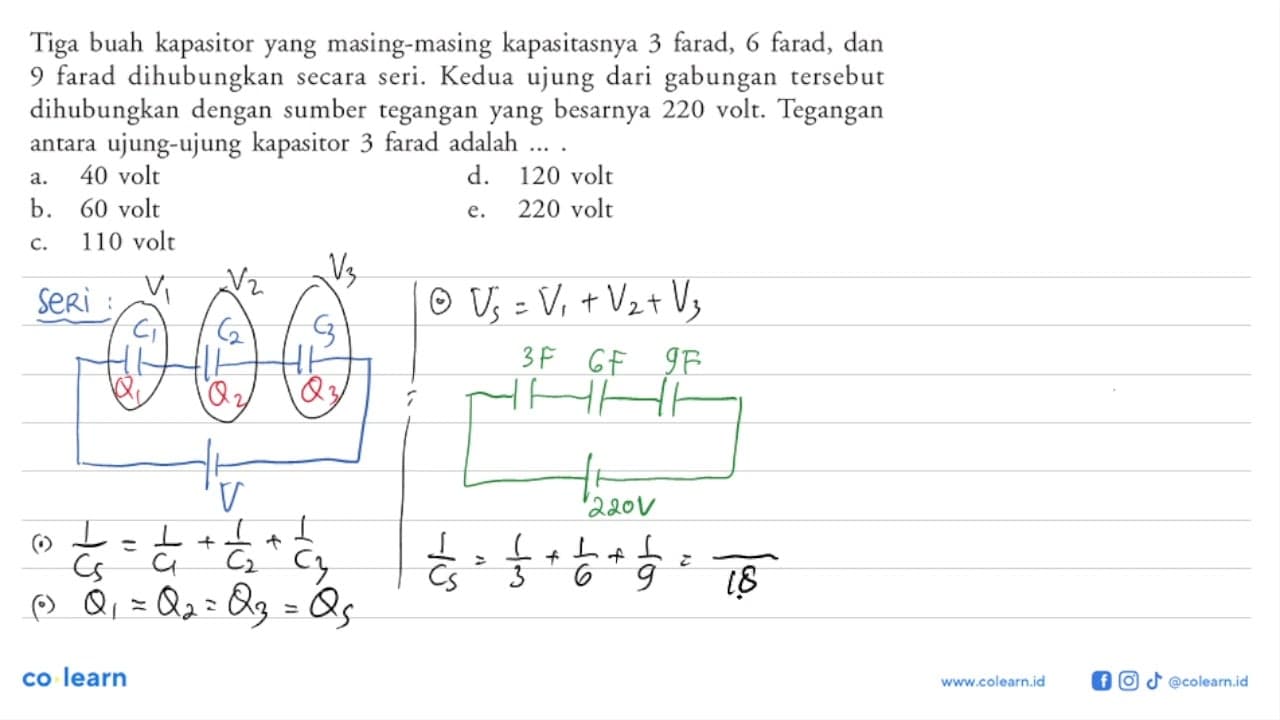 Tiga buah kapasitor yang masing-masing kapasitasnya 3