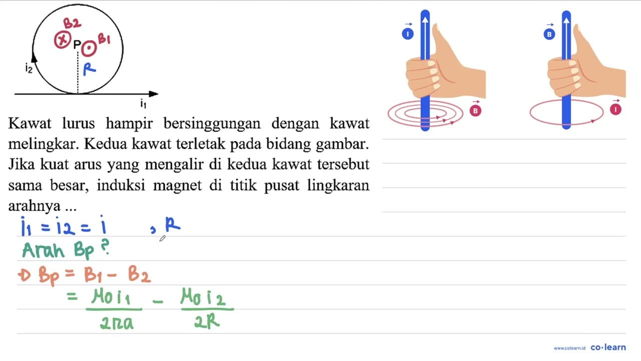 Kawat lurus hampir bersinggungan dengan kawat melingkar.