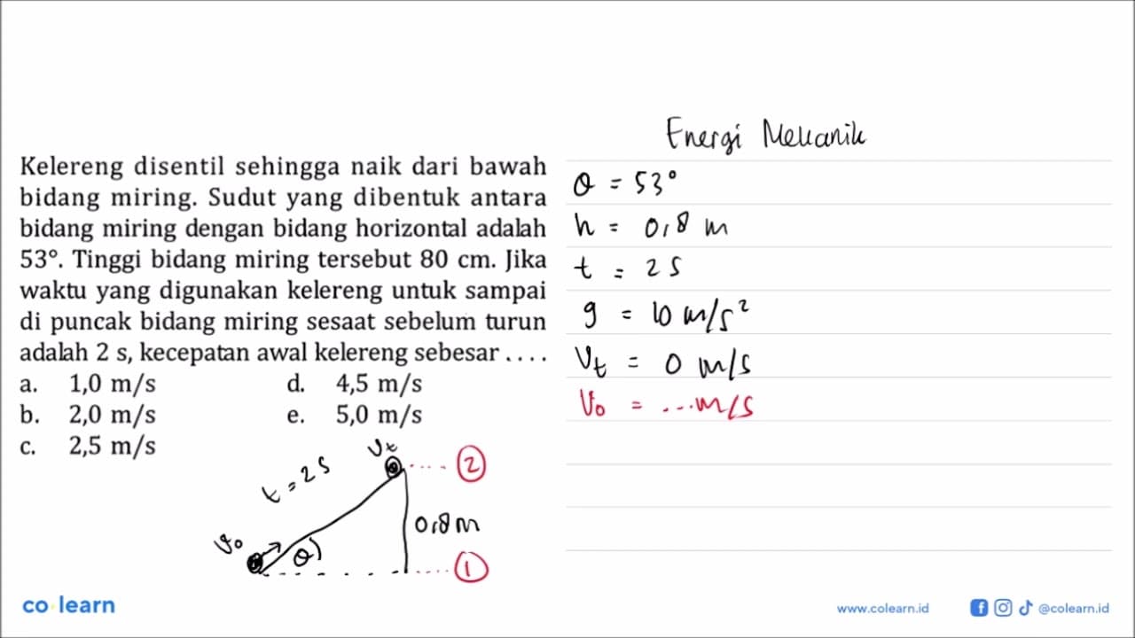 Kelereng disentil sehingga naik dari bawah bidang miring.