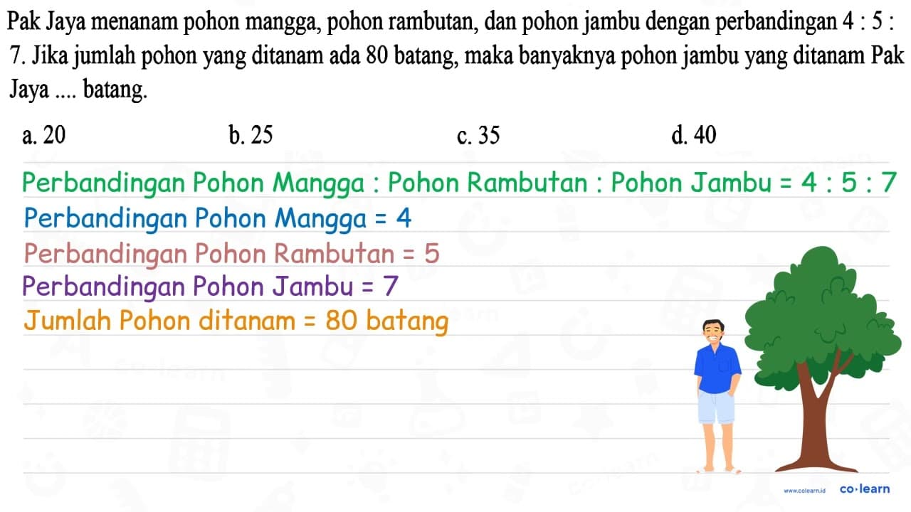 Pak Jaya menanam pohon mangga, pohon rambutan, dan pohon