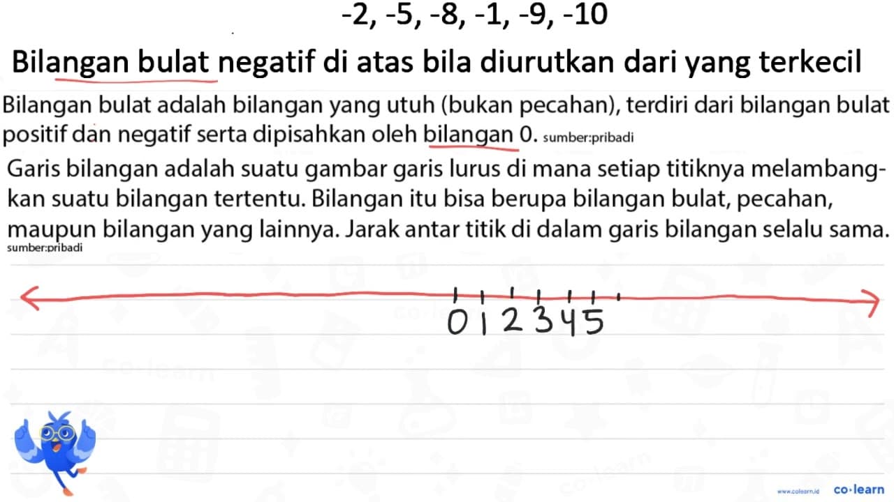 -2,-5,-8,-1,-9,-10 Bilangan bulat negatif di atas bila