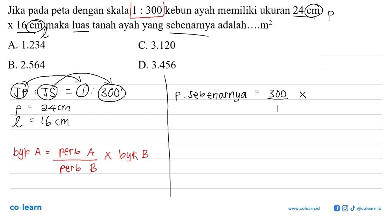 Jika pada peta dengan skala 1 : 300 kebun ayah memiliki