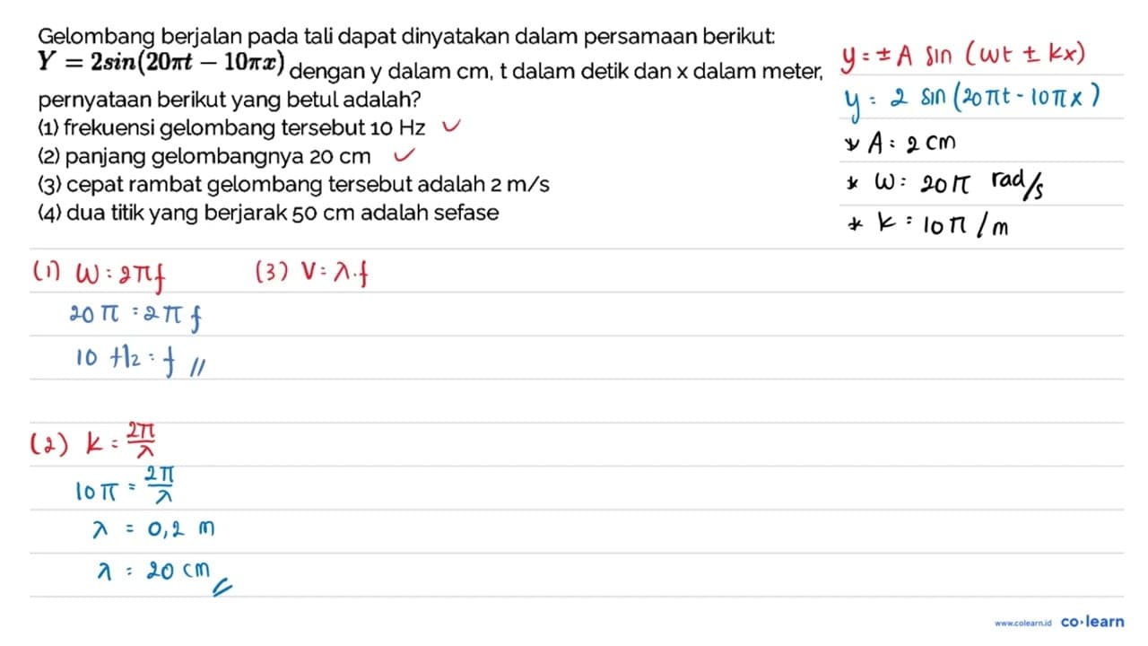 Gelombang berjalan pada tali dapat dinyatakan dalam