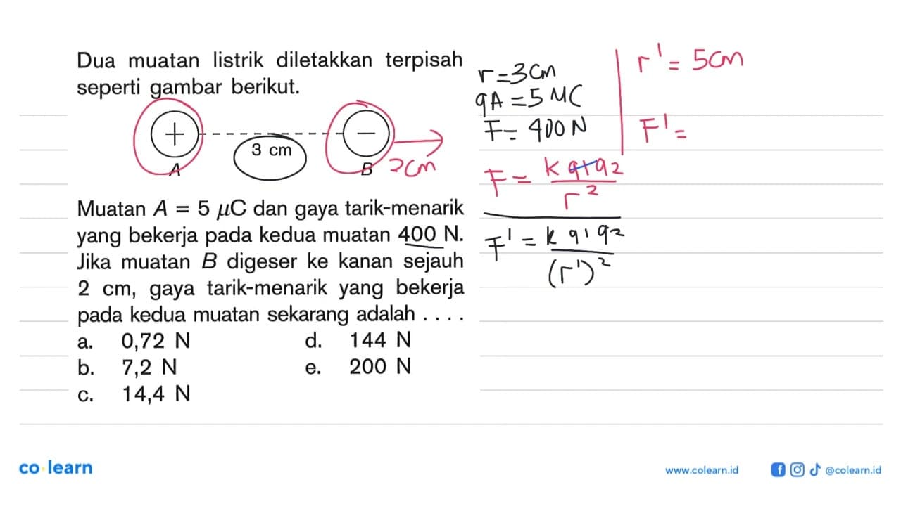 Dua muatan listrik diletakkan terpisah seperti gambar