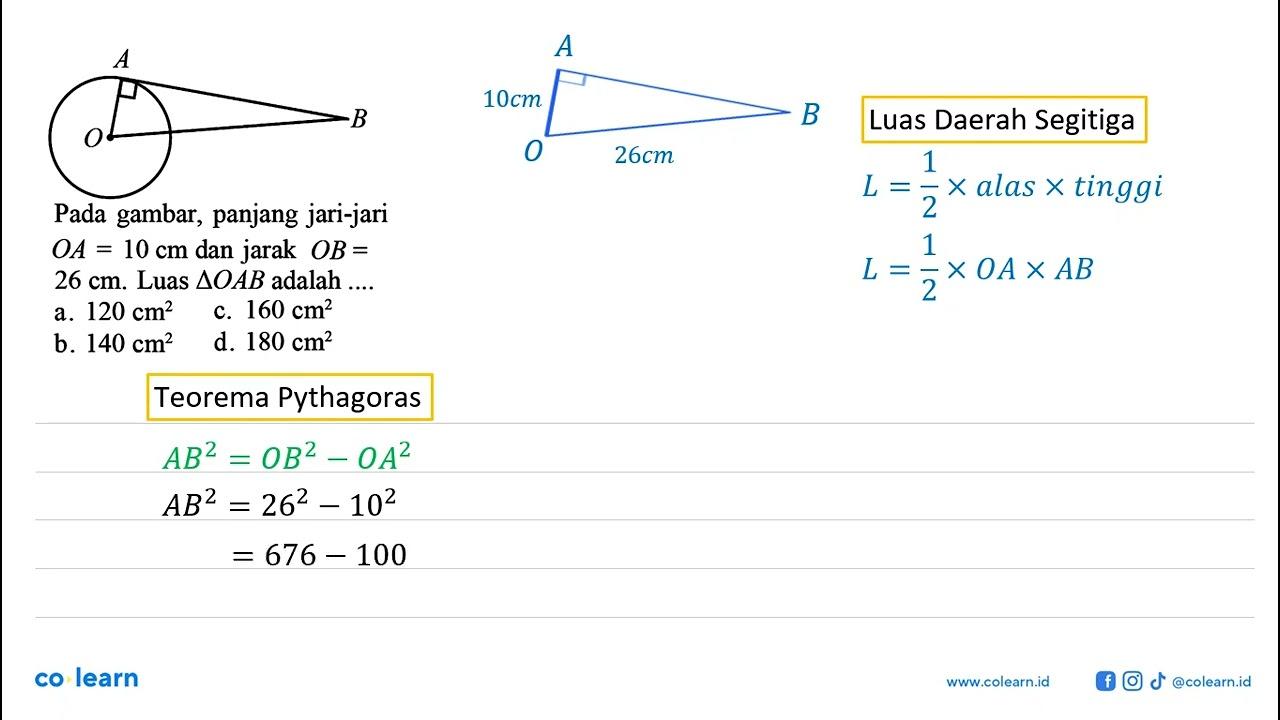 A B O Pada gambar, panjang jari-jari OA=10 cm dan jarak