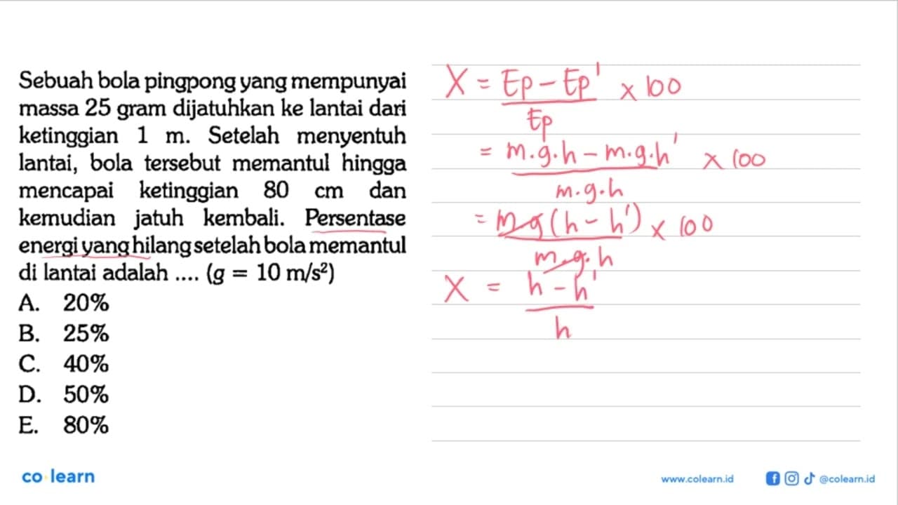 Sebuah bola pingpong yang mempunyai massa 25 gram