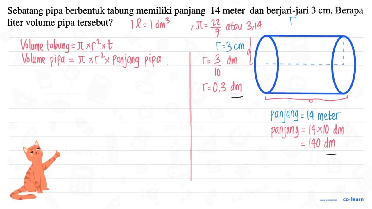 Sebatang pipa berbentuk tabung memiliki panjang 14 meter