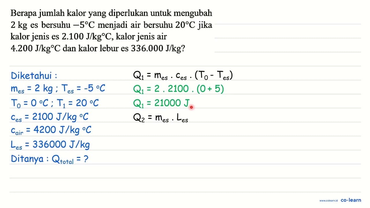 Berapa jumlah kalor yang diperlukan untuk mengubah 2 kg es