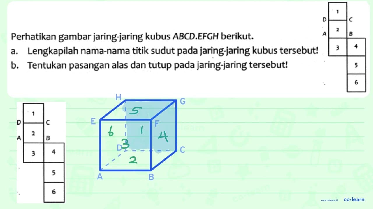 Perhatikan gambar jaring-jaring kubus ABCD.EFGH berikut. a.