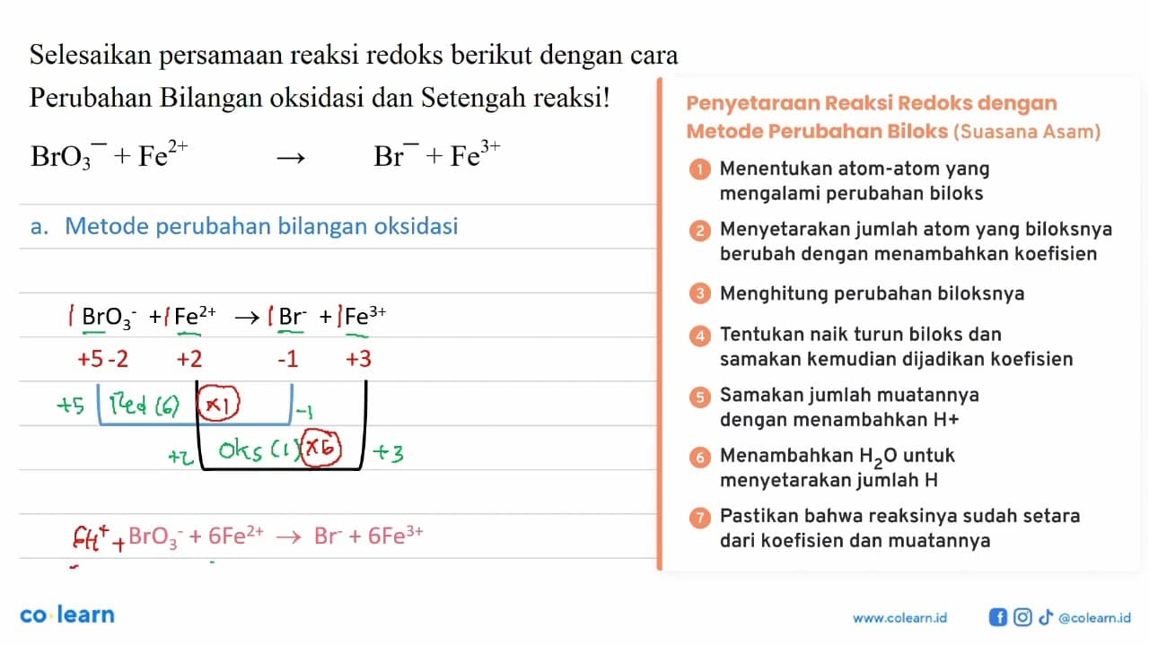 BrO3^- + Fe^(2+) -> Br^- + Fe^(3+)