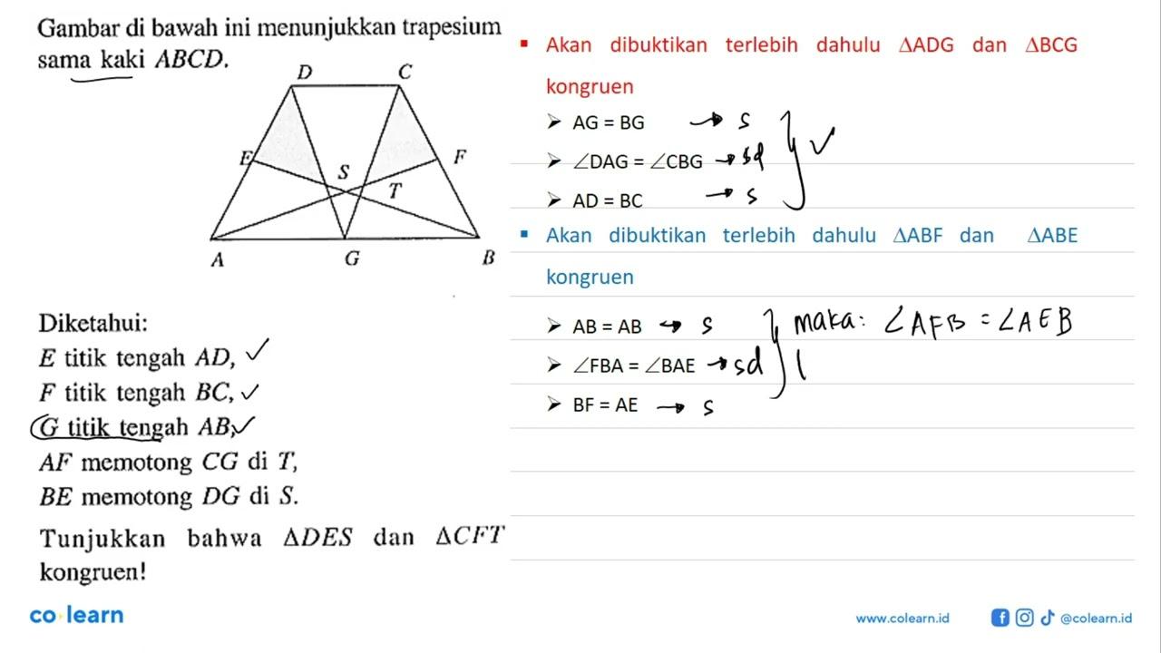 Gambar di bawah ini menunjukkan trapesium sama kaki ABCD. A