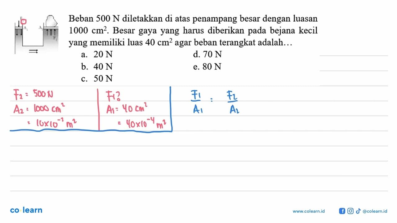 Beban 500 N diletakkan di atas penampang besar dengan