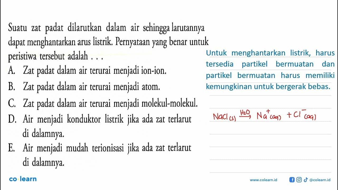 Suatu zat padat dilarutkan dalam air sehingga larutannya