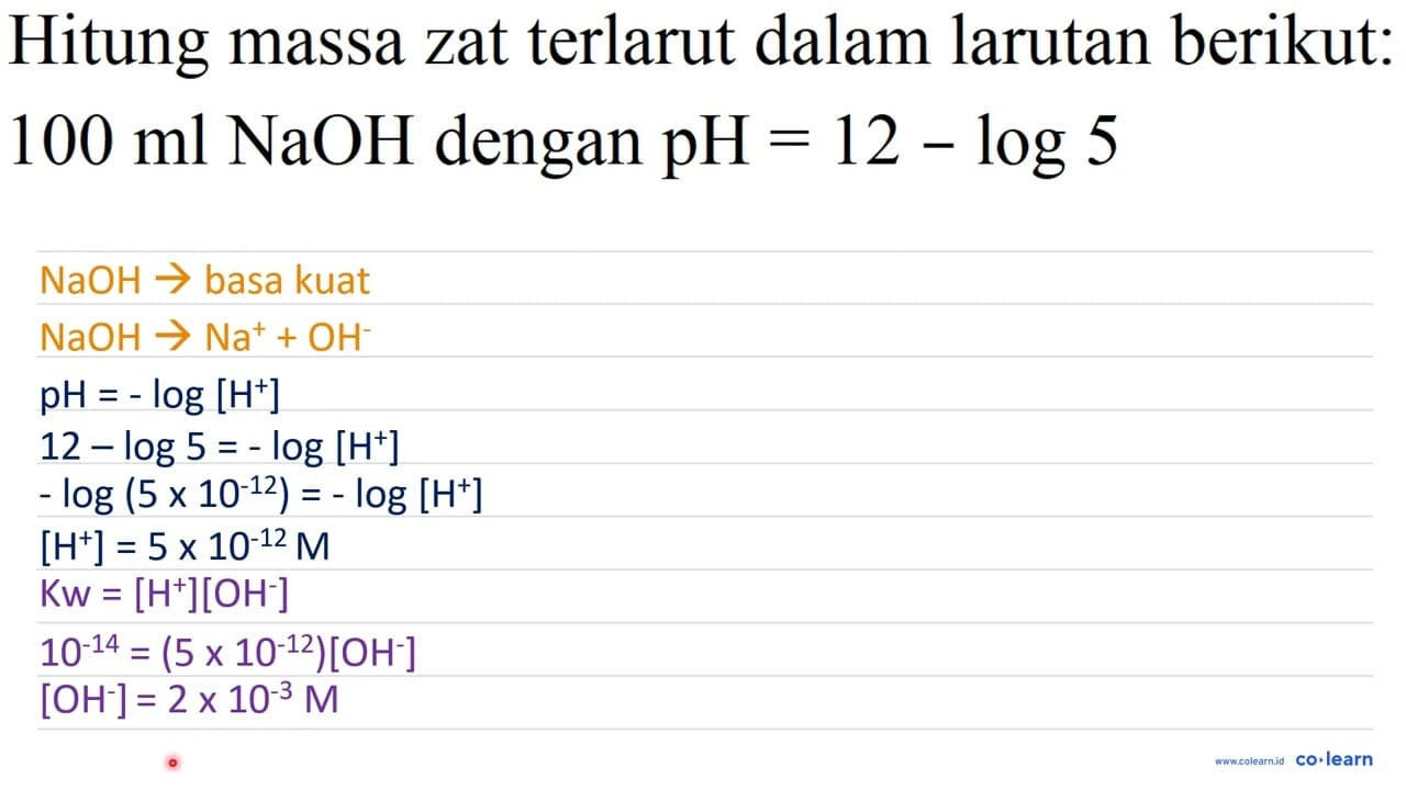 Hitung massa zat terlarut dalam larutan berikut: 100 ml