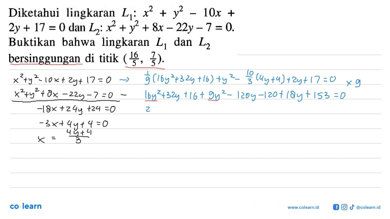 Diketahui lingkaran L1: x^2+y^2-10x+2y+17=0 dan L2: