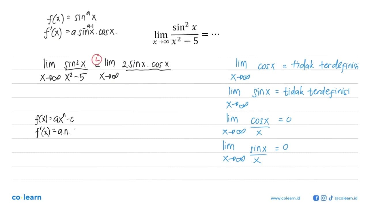 lim-> (sin^2 X /(x^2-5))