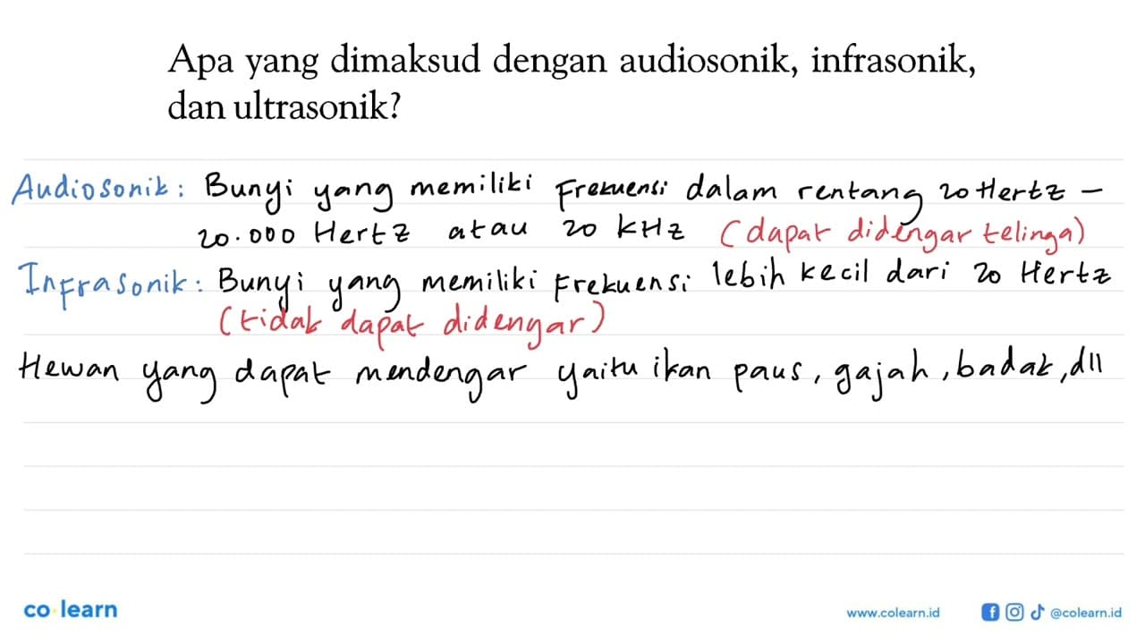 Apa yang dimaksud dengan audiosonik, infrasonik, dan