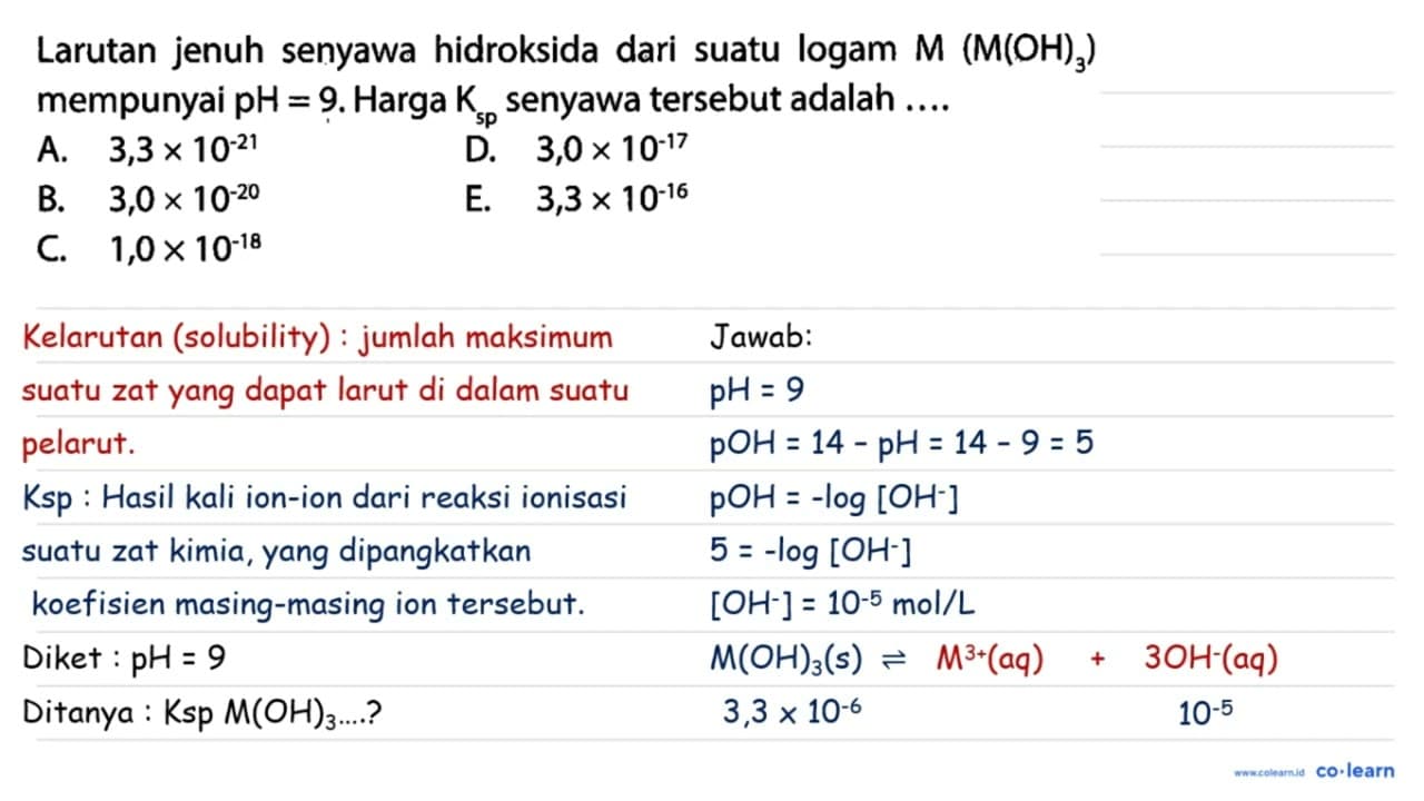 Larutan jenuh senyawa hidroksida dari suatu logam M(M(O