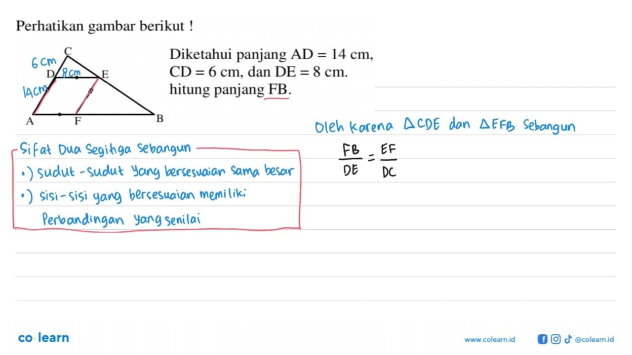 Perhatikan gambar berikut! Diketahui panjang AD=14 cm ,