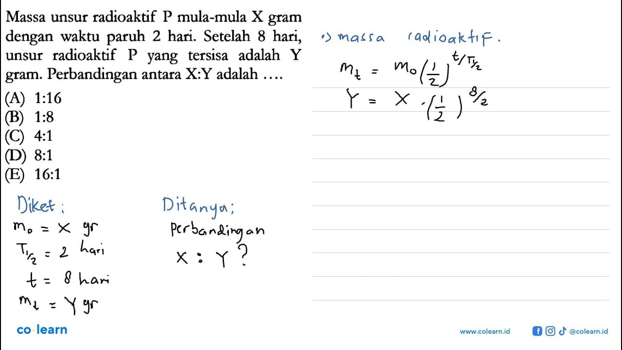 Massa unsur radioaktif kg mula-mula X gram dengan waktu