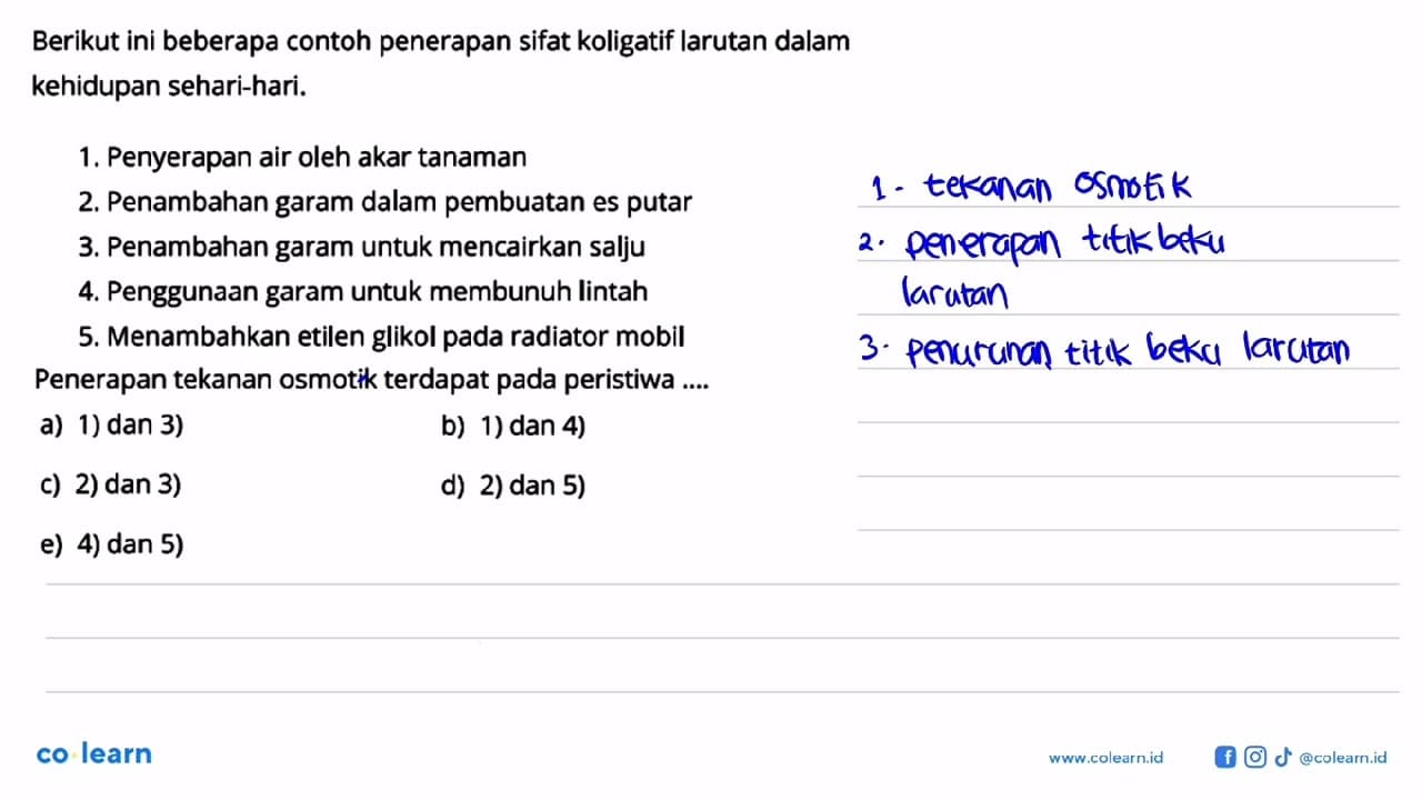 Berikut ini beberapa contoh penerapan sifat koligatif