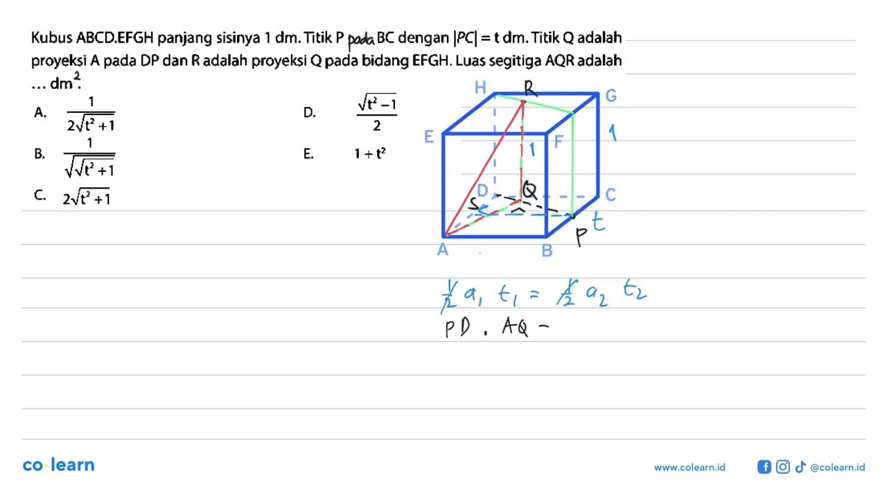 Kubus ABCD.EFGH panjang sisinya 1 dm. Titik P dan BC dengan