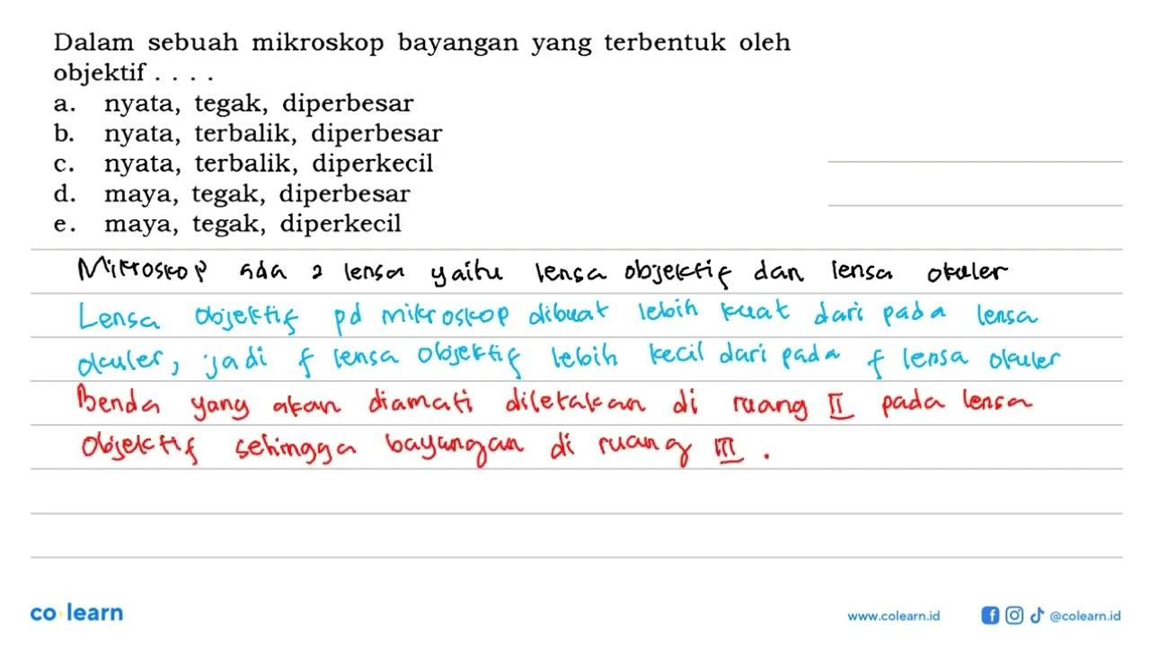 Dalam sebuah mikroskop bayangan yang terbentuk oleh