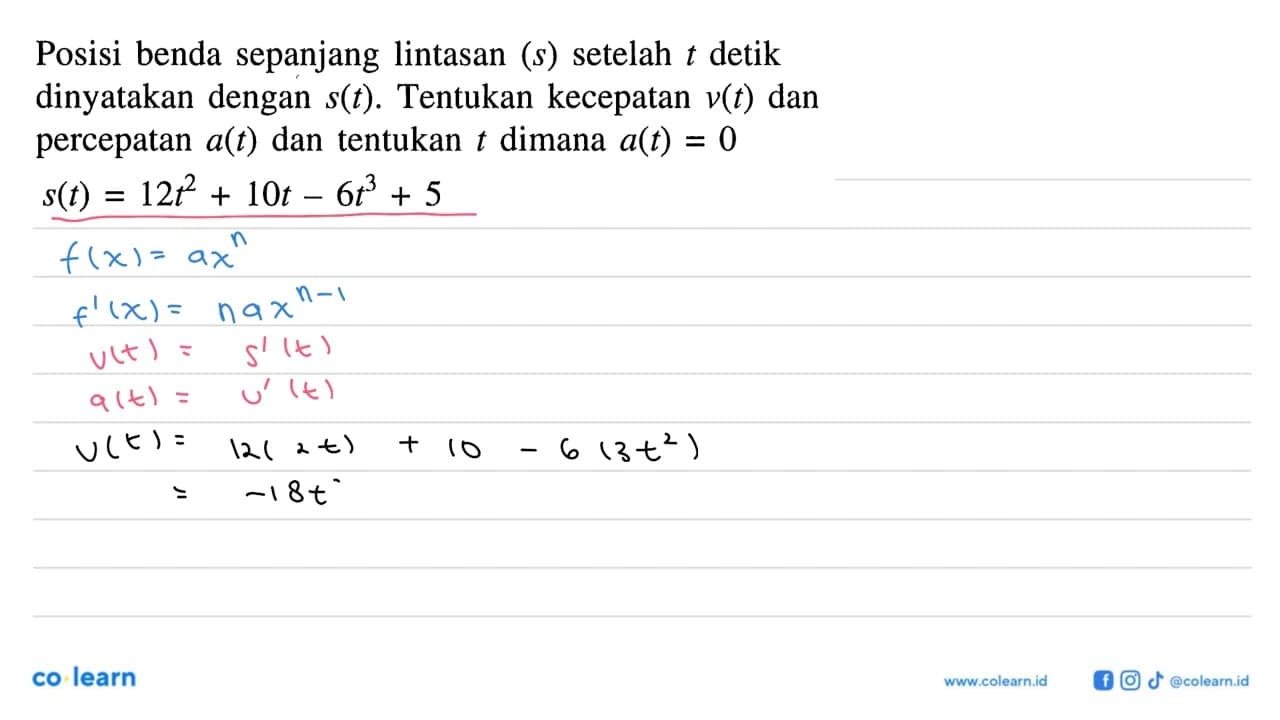 Posisi benda sepanjang lintasan (s) setelah t detik