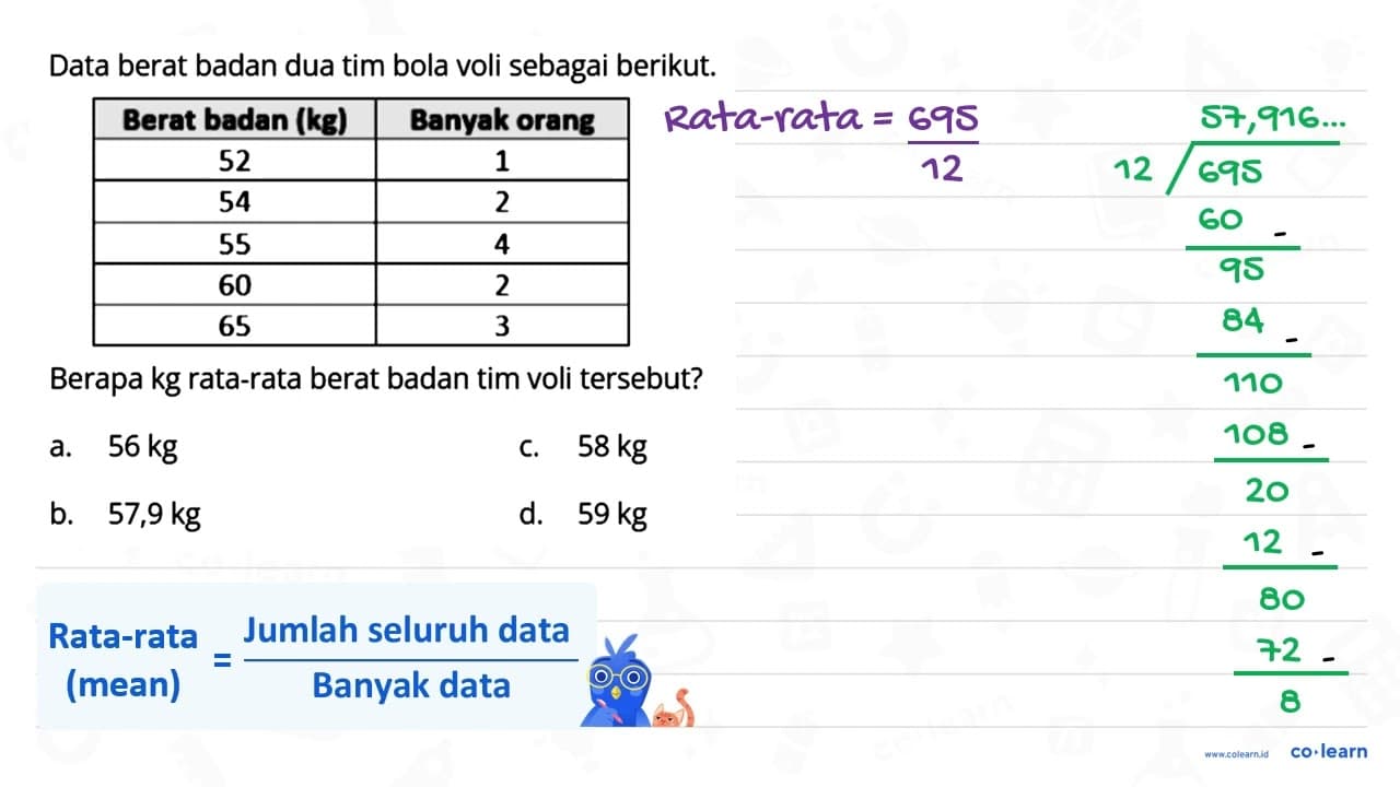 Data berat badan dua tim bola voli sebagai berikut. Berat