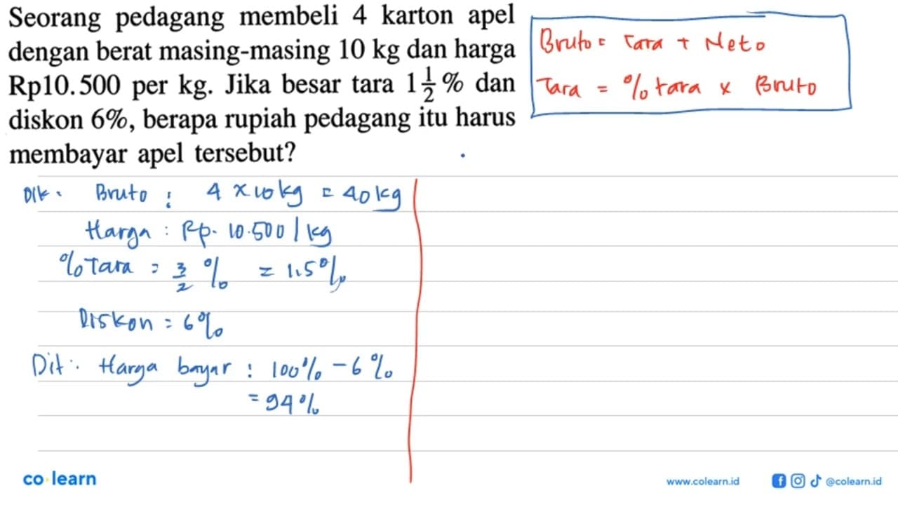 Seorang pedagang membeli 4 karton apel dengan berat