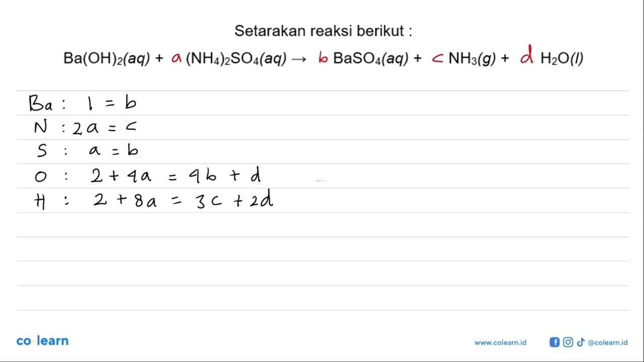 Setarakan reaksi berikut:Ba(OH)2(aq)+(NH4)2SO4(aq) ->