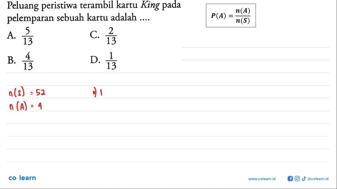 Peluang peristiwa terambil kartu King pada pelemparan