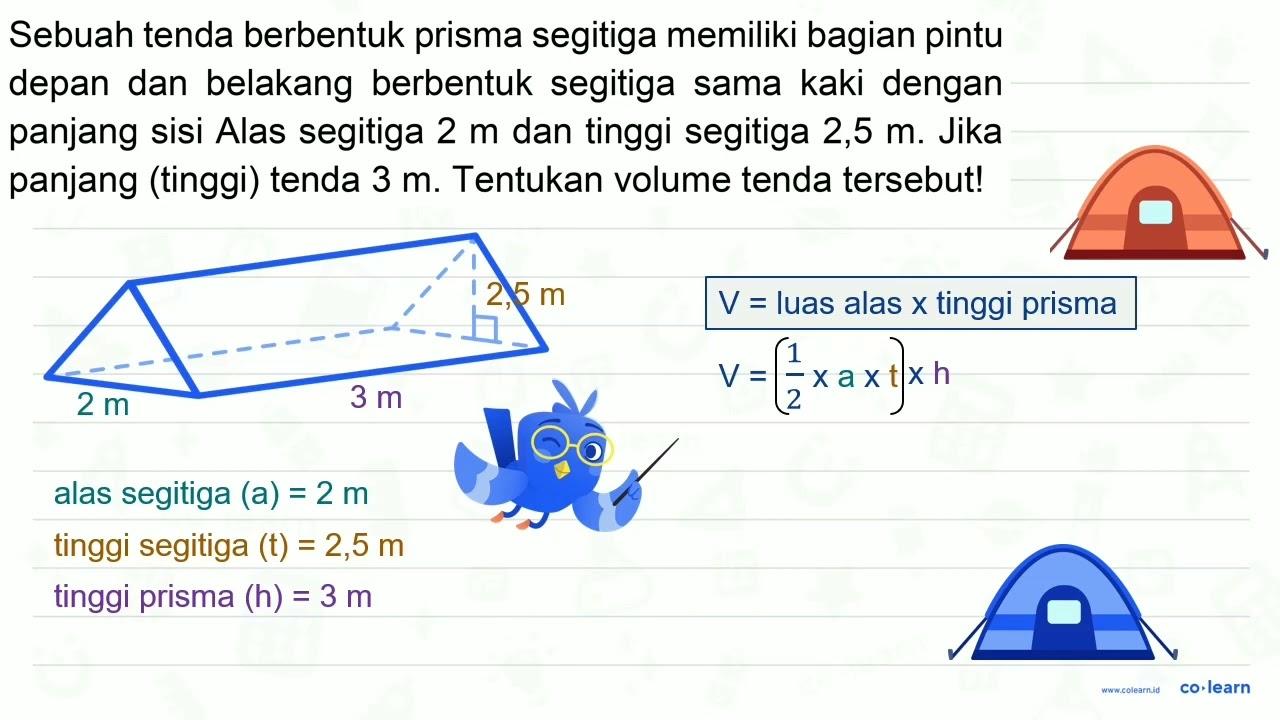 Sebuah tenda berbentuk prisma segitiga memiliki bagian