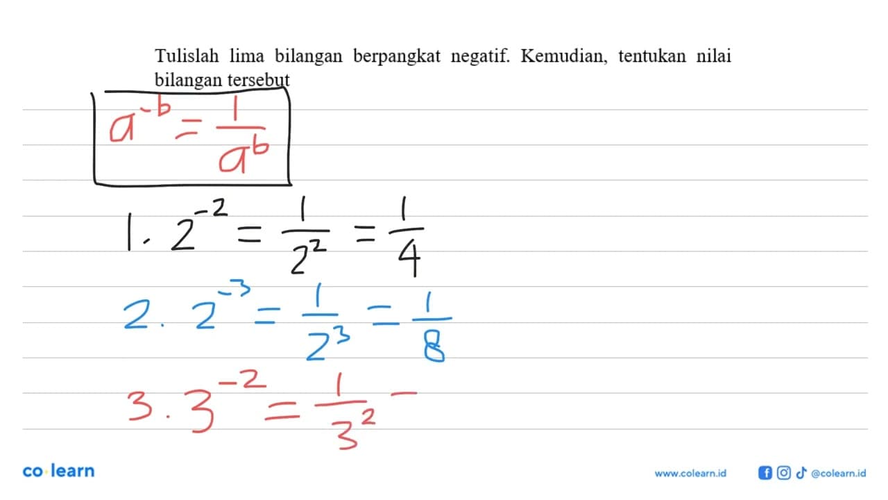 Tulislah lima bilangan berpangkat negatif. Kemudian,