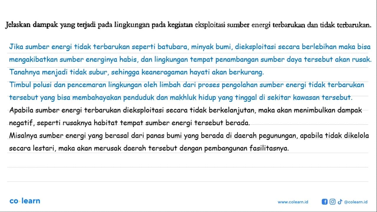 Jelaskan dampak yang terjadi pada lingkungan pada kegiatan