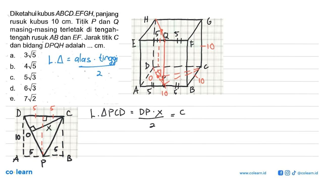 Diketahuikubus ABCD.EFGH, panjang rusuk kubus 10 cm. Titik