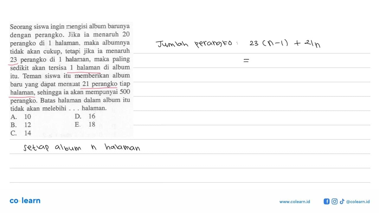 Seorang siswa ingin mengisi album barunya dengan perangko.