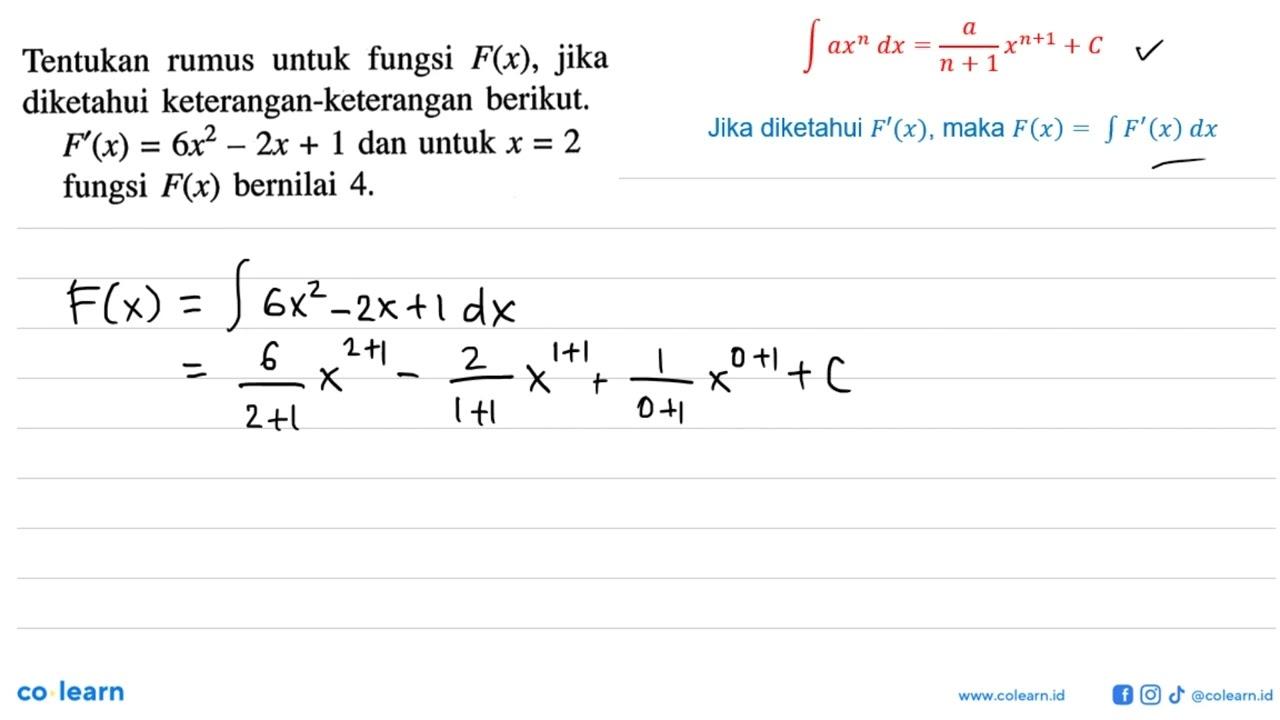 Tentukan rumus untuk fungsi F(x), jika diketahui