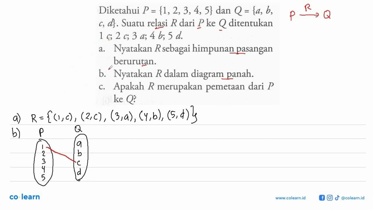 Diketahui P = {1,2, 3, 4, 5} dan Q = {a, b, d}. Suatu