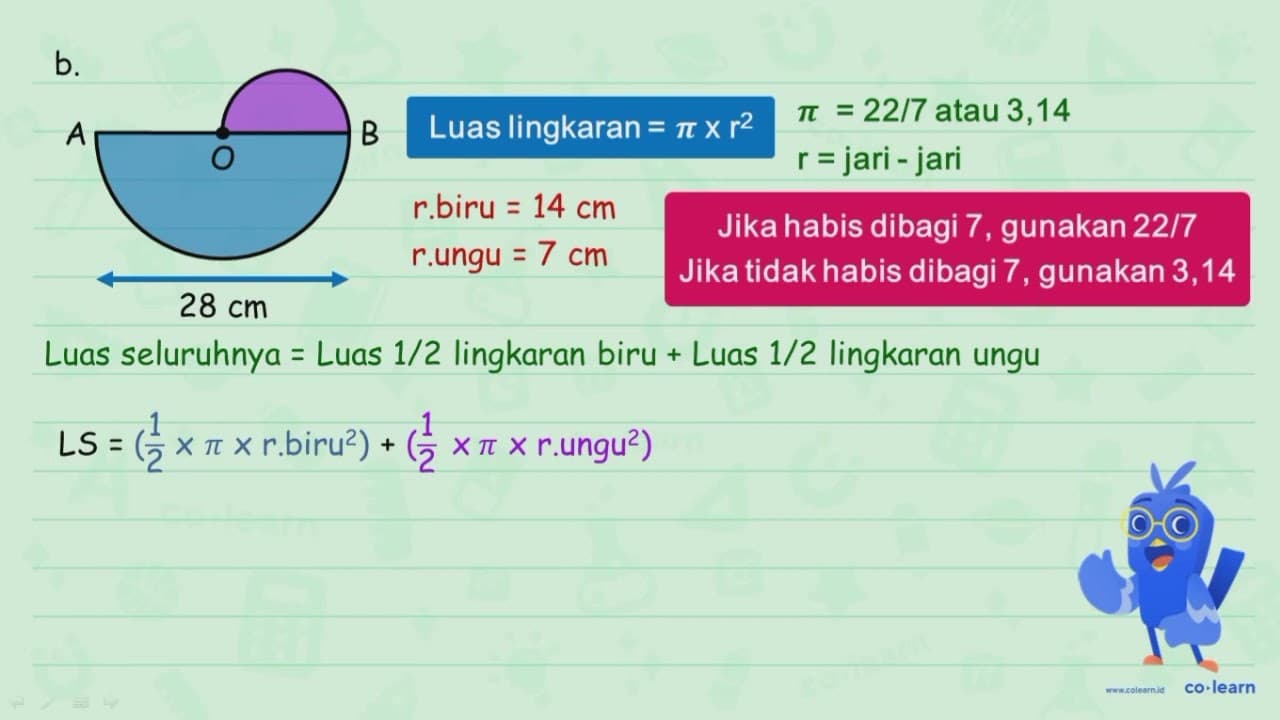 Reni menggambar bangun datar setengah lingkaran A O B